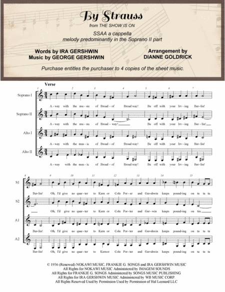 Free Sheet Music By Strauss From The Show Is On Ssaa A Cappella