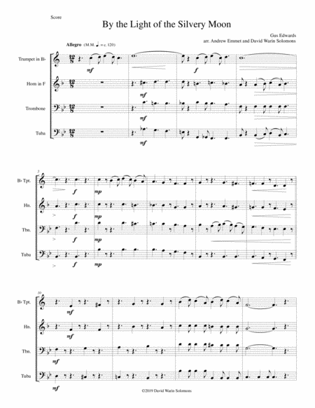 Free Sheet Music By The Light Of The Silvery Moon For Brass Quartet