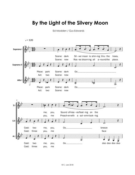 Free Sheet Music By The Light Of The Silvery Moon Ssa A Cappella
