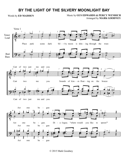 Free Sheet Music By The Light Of The Silvery Moonlight Bay Barbershop Men Ttbb Chorus Quartet