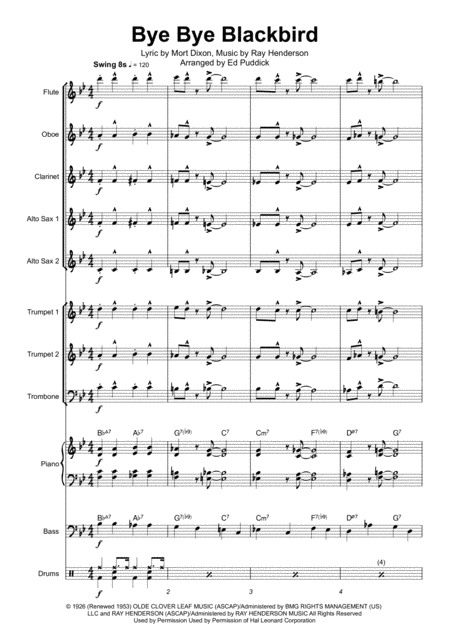 Bye Bye Blackbird For School Jazz Ensemble And Vocals Sheet Music