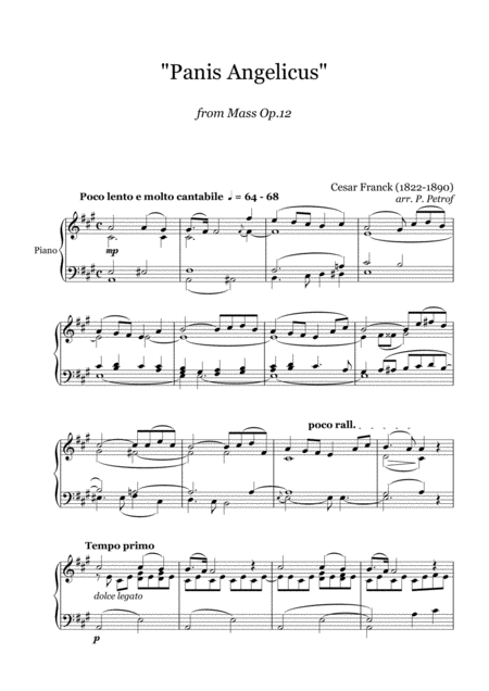 C Franck Panis Angelicus From Mass Op 12 Piano Solo Sheet Music