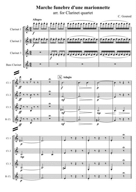 C Gounod Marche Funebre D Une Marionnette Arr For Clarinet Quartet Sheet Music