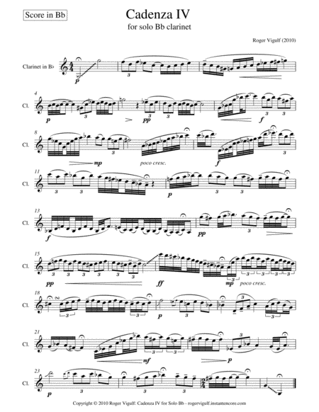 Free Sheet Music Cadenza Iv For Solo Clarinet
