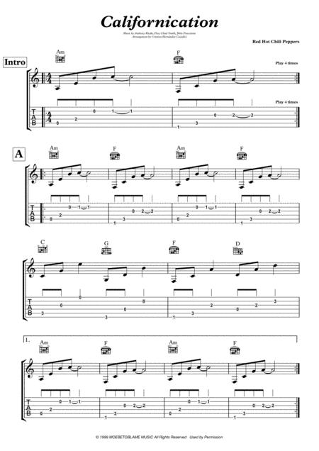 Free Sheet Music Californication Easy Version