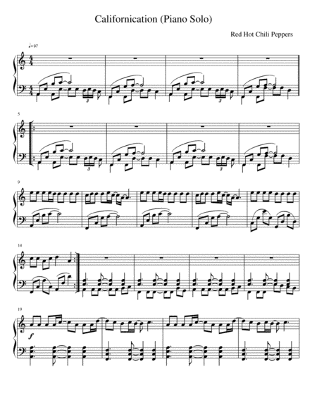 Californication Piano Solo Arrangement Sheet Music