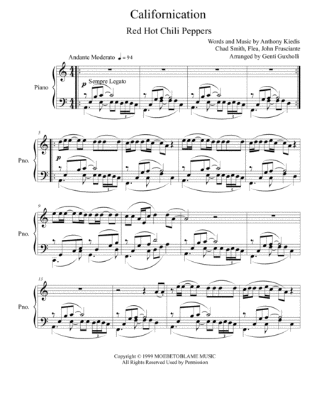 Free Sheet Music Californication Piano Solo