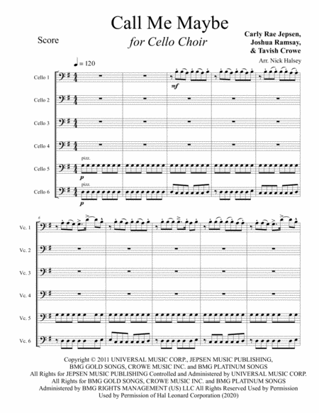 Call Me Maybe Cello Choir Sheet Music