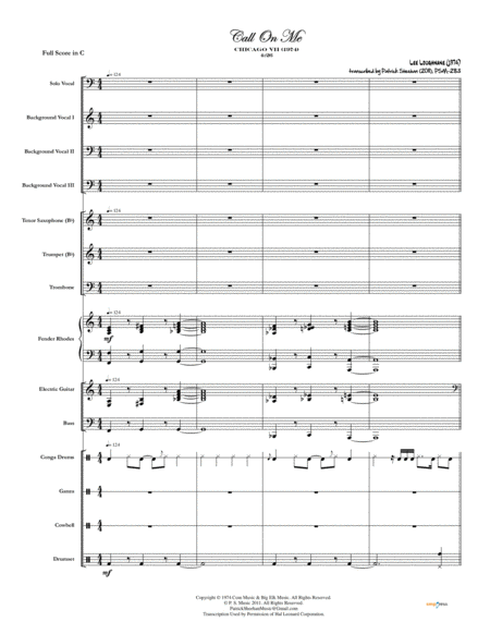 Call On Me Chicago Full Score Set Of Parts Sheet Music