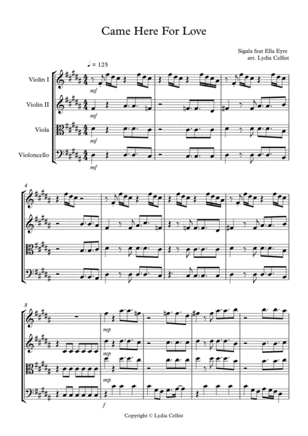 Came Here For Love By Aa Sigala Ella Eyre String Quartet Sheet Music