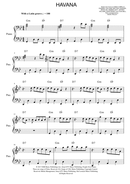 Camila Cabello Havana Easy Piano Sheet Music