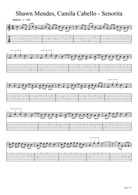 Camila Cabello Seorita Guitar Fingerstyle Melody Part Only Sheet Music