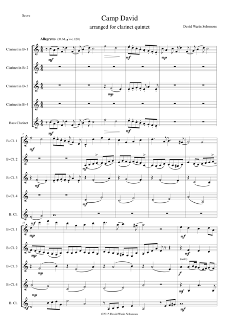 Free Sheet Music Camp David For Clarinet Quintet