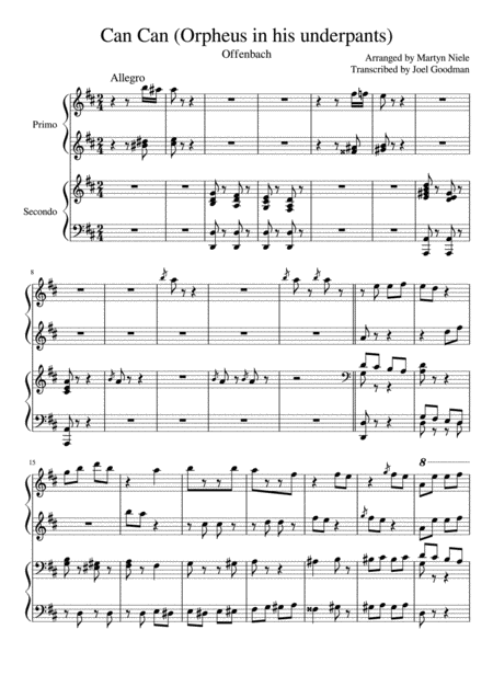 Free Sheet Music Can Can 4 Hands 1 Piano