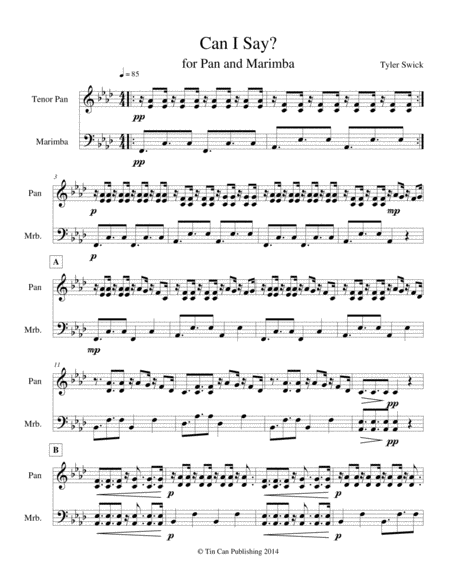 Free Sheet Music Can I Say For Steel Drum And Marimba