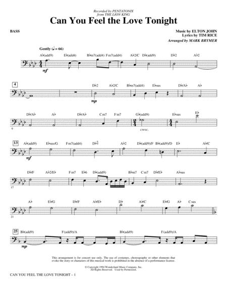 Can You Feel The Love Tonight From The Lion King Arr Mark Brymer Bass Sheet Music