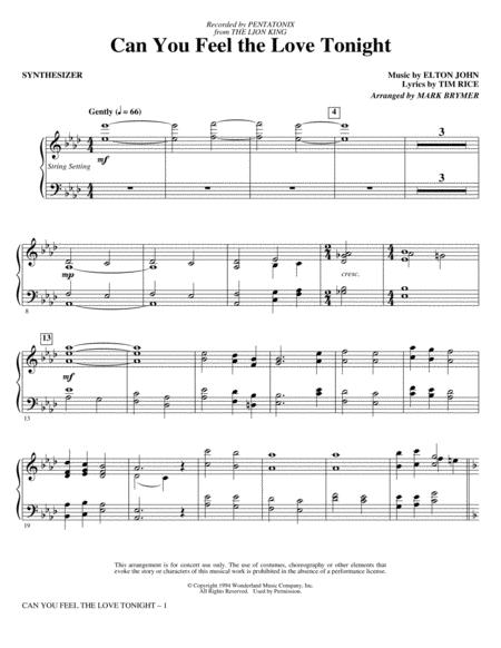 Can You Feel The Love Tonight From The Lion King Arr Mark Brymer Synthesizer Sheet Music