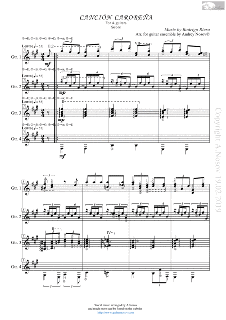 Cancion Carorena Sheet Music For 4 Guitars Sheet Music