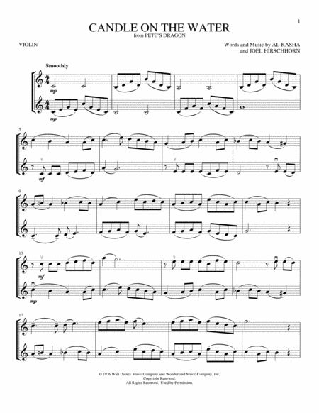 Candle On The Water From Petes Dragon Sheet Music