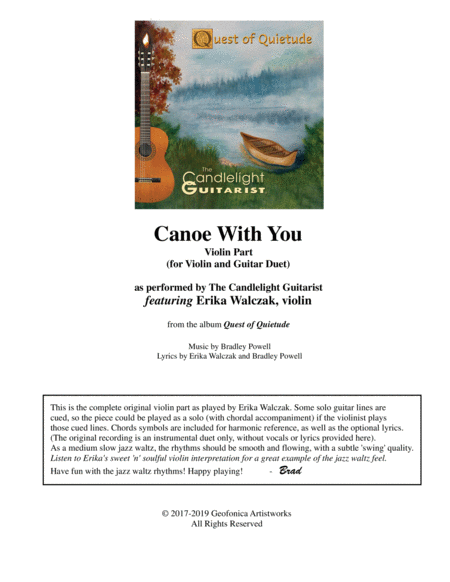 Canoe With You Violin Part For Violin And Guitar Duet Sheet Music