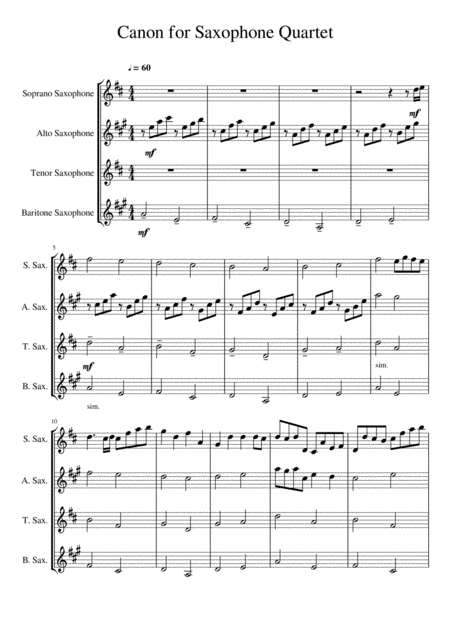 Free Sheet Music Canon In C For Saxophone Quartet