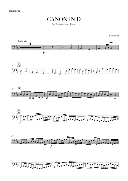 Free Sheet Music Canon In D For Bassoon
