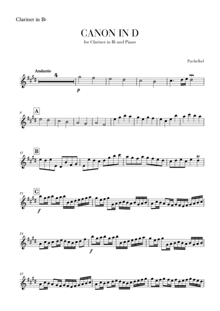 Free Sheet Music Canon In D For Clarinet