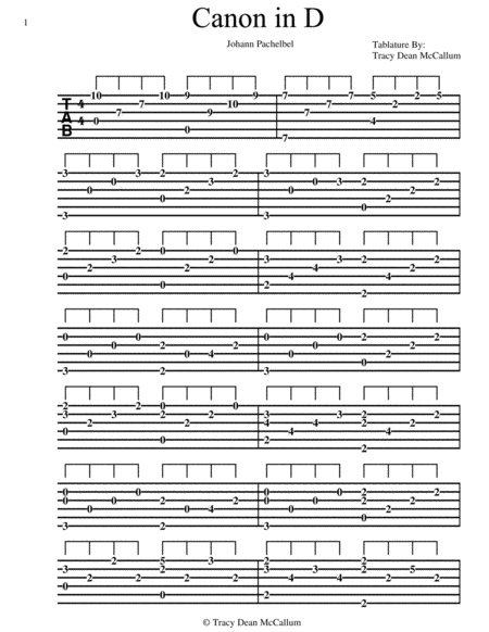 Canon In D For Classical Guitar Tablature Sheet Music