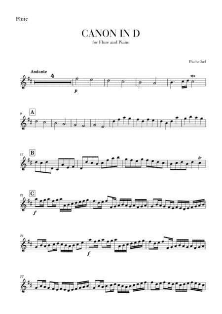 Free Sheet Music Canon In D For Flute