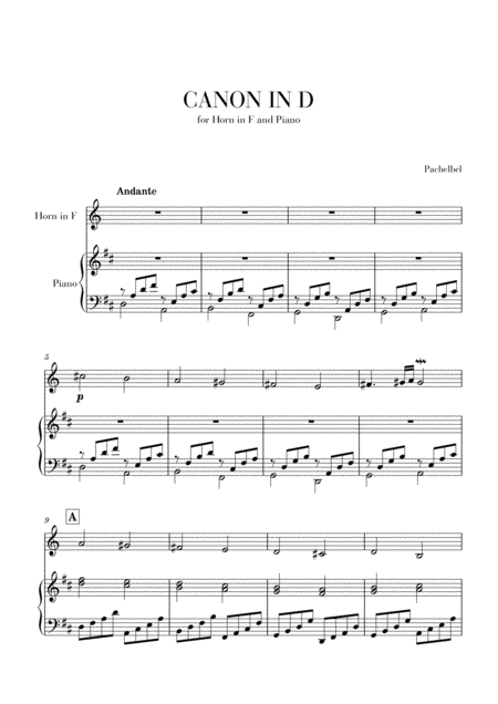 Free Sheet Music Canon In D For Horn In F And Piano