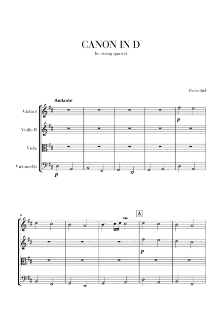 Canon In D For String Quartet Best Version Sheet Music