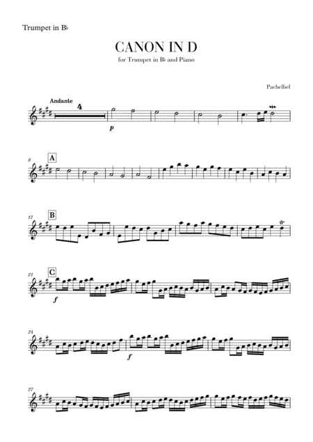 Free Sheet Music Canon In D For Trumpet