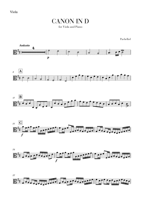 Free Sheet Music Canon In D For Viola