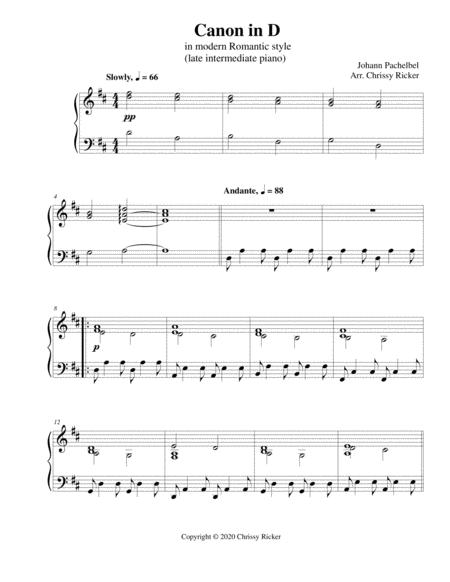 Free Sheet Music Canon In D In Modern Romantic Style Late Intermediate Piano