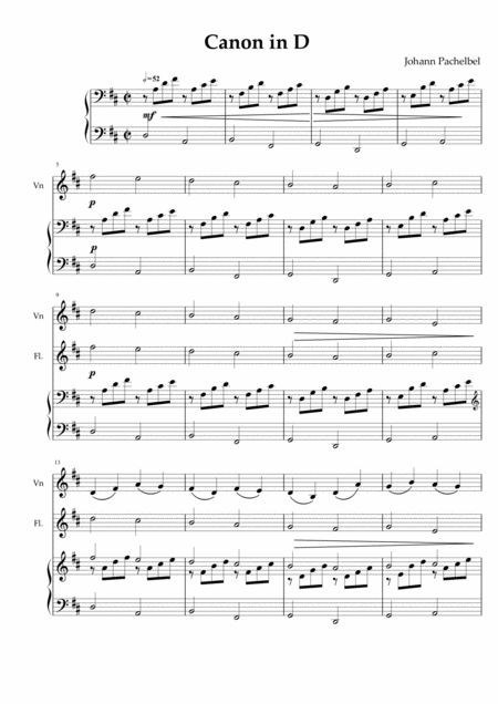 Canon In D Piano Organ Violin Flute Sheet Music