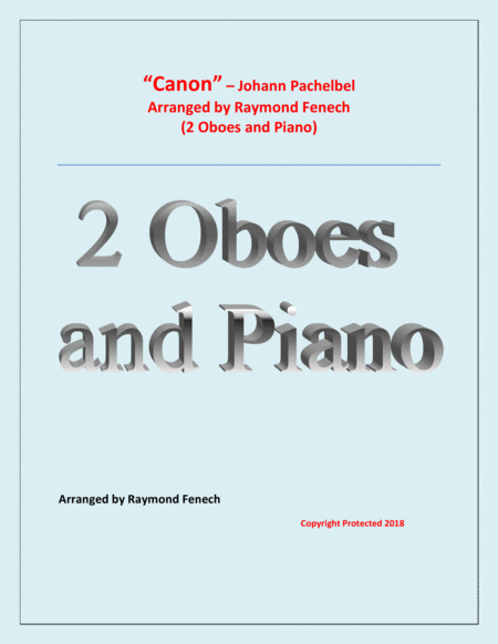 Canon Johann Pachebel 2 Oboes And Piano Intermediate Advanced Intermediate Level Sheet Music