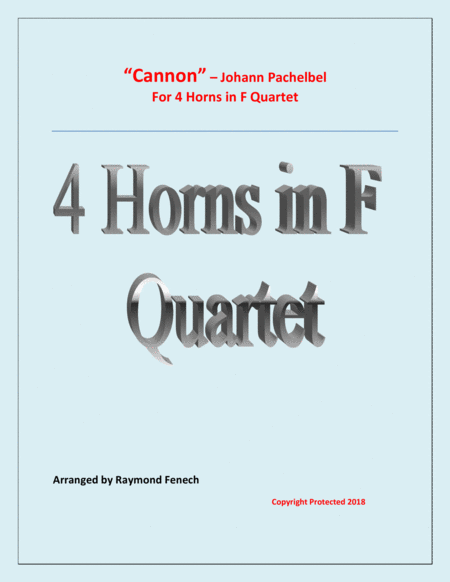 Free Sheet Music Canon Johann Pachelbel 4 Horns Quartet Intermediate Advanced Intermediate Level