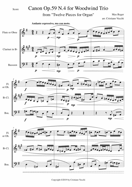 Canon Op 59 N 4 For Woodwind Trio Sheet Music