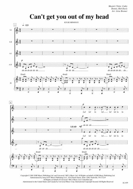 Cant Get You Out Of My Head Ssaa Piano Sheet Music