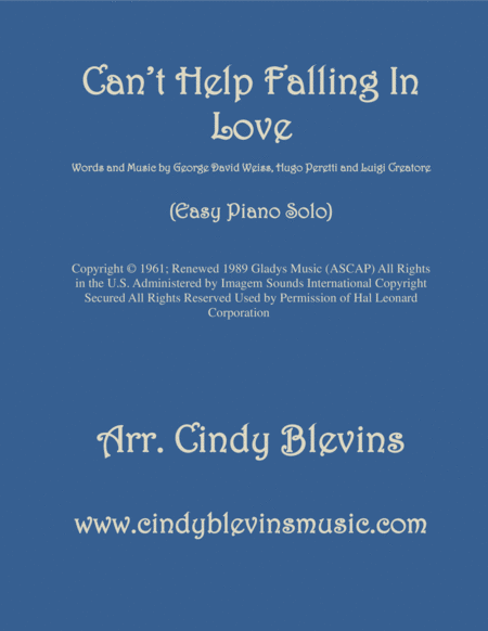 Cant Help Falling In Love An Easy Piano Solo Arrangement Sheet Music