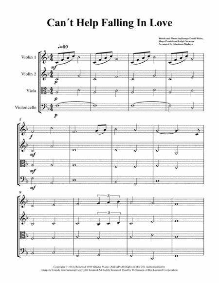 Cant Help Falling In Love By Michael Buble String Quartet Sheet Music