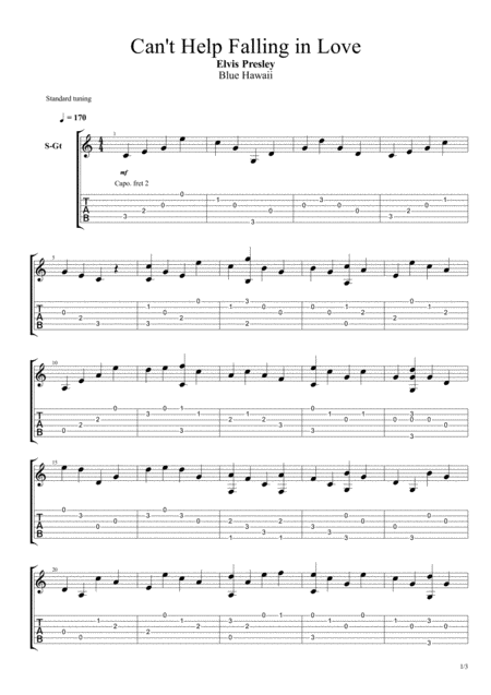 Cant Help Falling In Love Fingerstyle Sheet Music