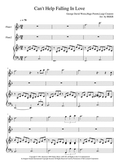 Cant Help Falling In Love Flute Duet With Piano Accompaniment Sheet Music