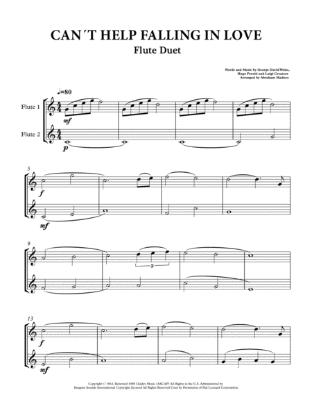 Cant Help Falling In Love Flute Duet Sheet Music