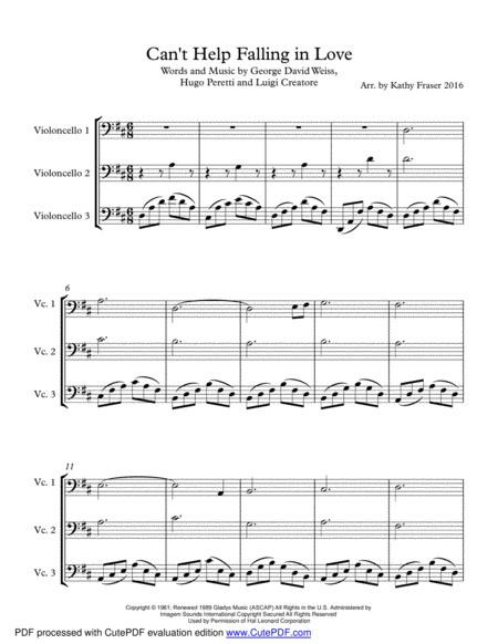 Cant Help Falling In Love For Cello Trio Sheet Music