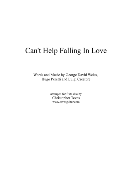 Free Sheet Music Cant Help Falling In Love For Flute Duet