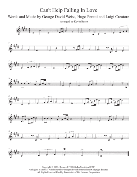 Cant Help Falling In Love Original Key Trumpet Sheet Music