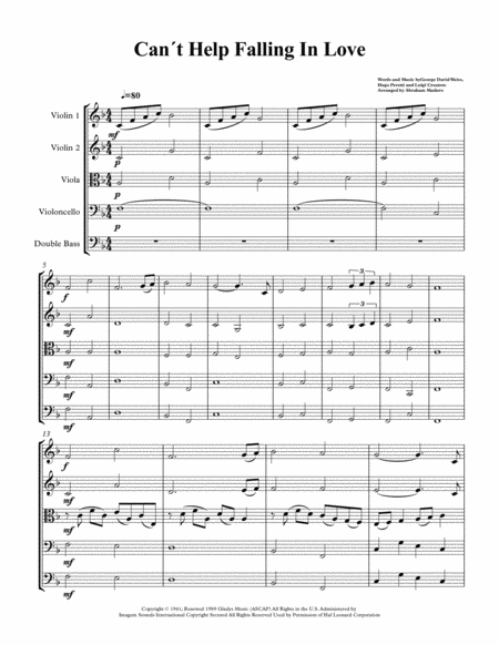Free Sheet Music Cant Help Falling In Love String Quintet Orchestra Arrangement