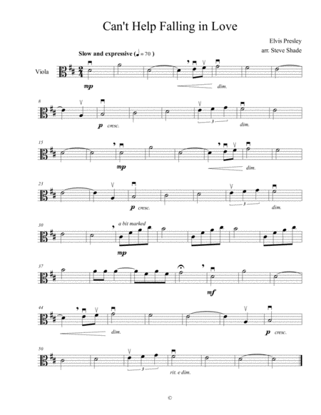 Cant Help Falling In Love Viola Solo Sheet Music