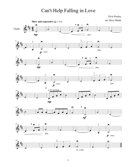 Free Sheet Music Cant Help Falling In Love Violin Solo